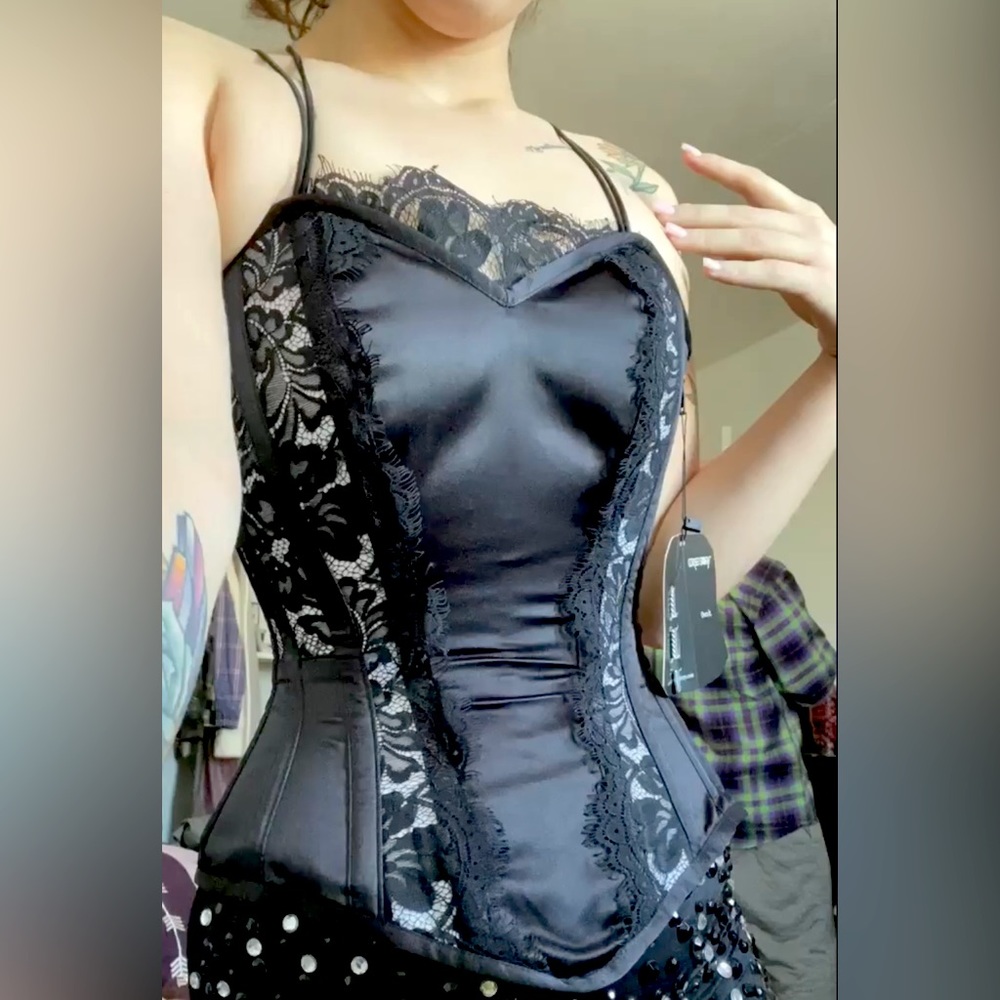 CorsetStory Satin and Lace Spaghetti Strap steel-boned Corset Top - NEW